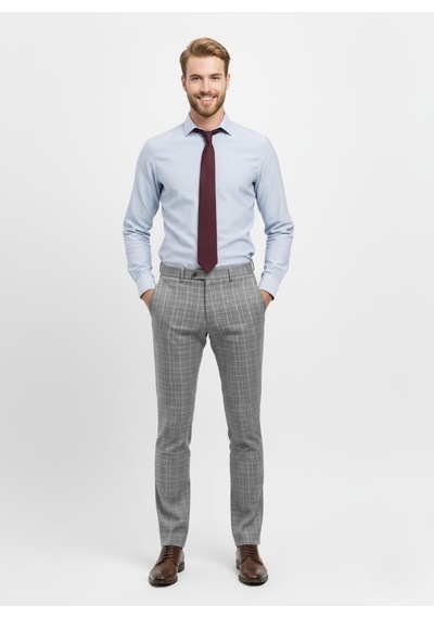 Presto Erkek Slimfit Likralı Kareli Desen Pantolon Gri 3184-120 Gri