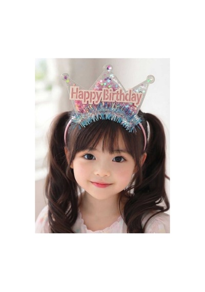 Kız Çocuk Pembe Parlak Işıltılı Pullu Happy Bırtday Kutlama Doğum Günü Tacı Taç Pembe