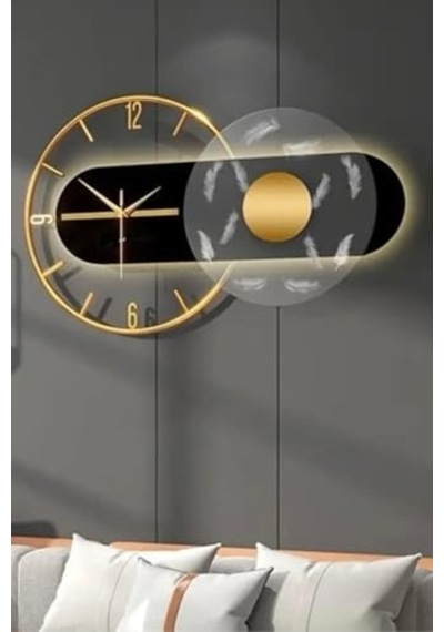 Metaquartz Aksesuar Renessa Exclusive Quartz Mekanizmalı Özel Seri Dekoratif Metal Ahşap Duvar Saati Goldsiyah 40 X 70 0240-keçe-şekilli-48cm