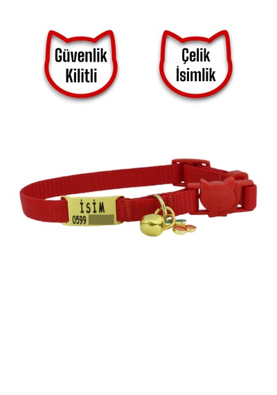 Caramelos İsimli, Güvenlik Kilitli Kedi Tasması- , İsimlikli Krkm