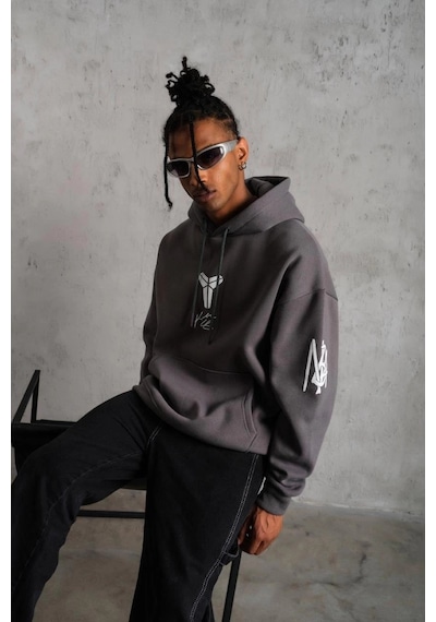 Baskılı Kapüşonlu Sweat - Gri Gri