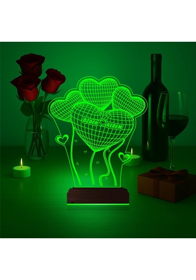 Luvivia Kalp Sevgiliye Hediye Kişiye Özel 3d Lamba - Masa Gece Lambası V25