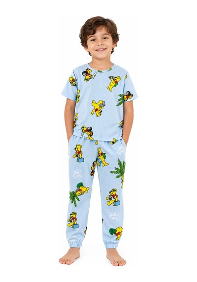 Harıbo Haribo Lisanslı Tatil Temalı Kısa Kollu Pijama Takımı Mavi