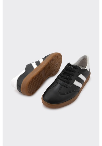 Derinet Comfort Taban Hakiki Deri Kadın Sneaker Siyah Beyaz Siyah Beyaz