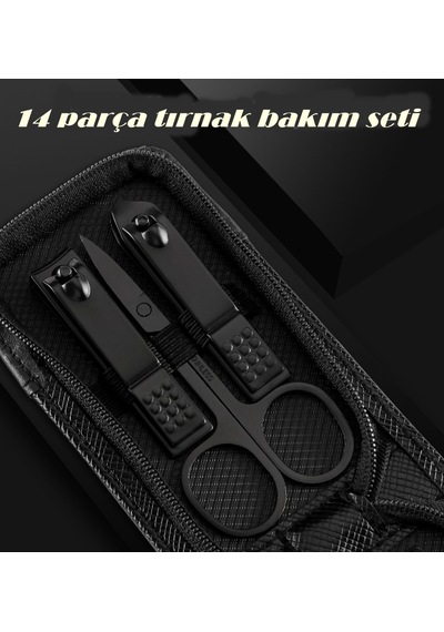 6 Parça Siyah Manikür Seti - Fermuarlı Taşıma Çantalı, Paslanmaz Çelik Tırnak Bakım Seti