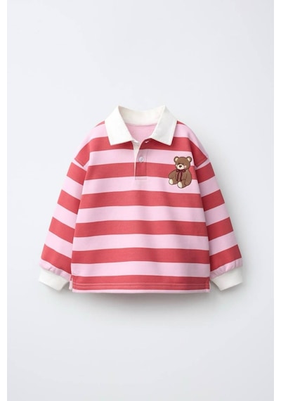 Kız Çocuk Ayıcık Nakışlı Sweatshirt Pembe