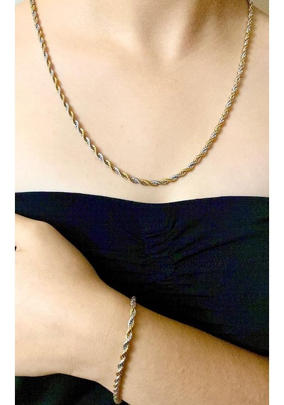 Burgu Halat Unisex Çelik Zincir Kolye ve Bileklik Set