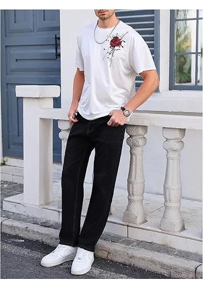 Veraura Lifestyle Erkek Bisiklet Yaka Kısa Kol Baskılı T-shirt - Beyaz Siyah
