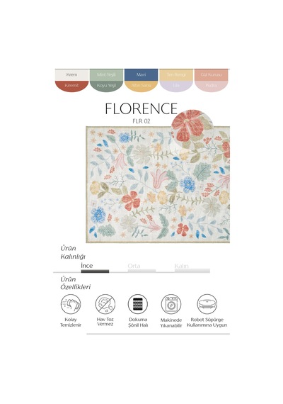 Cool Halı Florence Krem Pembe Renkli Çiçekli Dekoratif Yıkanabilir Şönil Salon Oturma Odası Halısı