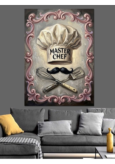 Master Chef Mutfak Kuralları Tabelası Dekoratif Kanvas - Mdf Ahşap Tablo