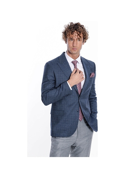 Wessi Desenli Slim Fit Lacivert Erkek Ceket 001