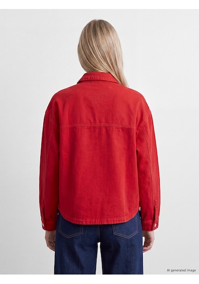 Lcw Vision Kırmızı Oversize Kadın Jean Gömlek