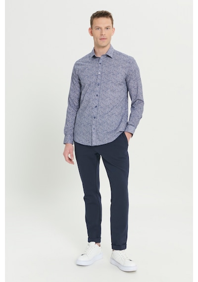 AC&Co / Altınyıldız Classics Erkek Mavı Beyaz Pamuklu Slim Fit Dar Kesim Klasik Yaka Baskılı Gömlek AC&Co / Altınyıldız Classics Erkek Mavı Beyaz Pamuklu Slim Fit Dar Kesim Klasik Yaka Baskılı Gömlek