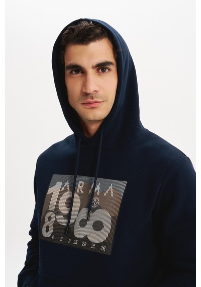 AR-MA Arma Erkek Kapüşonlu Kanguru Cepli 3 İplik Baskılı Şardonlu Regular Fit Sweatshirt K30254628702 Lacivert