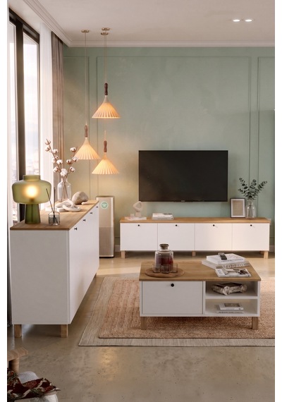 Yurudesign Nord Tv Ünitesi Orta Sehpa Konsol 3'lü Set Ahşap Ayaklı Sepet-beyaz Nd21-sw Yurudesign Nord Tv Ünitesi Orta Sehpa Konsol 3'lü Set Ahşap Ayaklı Sepet-beyaz Nd21-sw