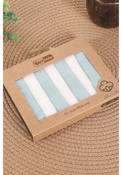 Vavbaby 7 Li Bebek Ağız Mendili Seti %100 Pamuk, Yumuşak Ve Emici Waffle Mint Yeşili