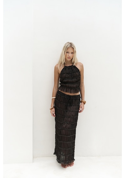 Mai Collection Mai Studios Co. Sofi Transparan Kahve Crop Etek Takım Kahve