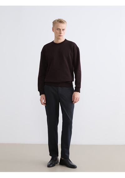 Lcw Vision Kahverengi Bisiklet Yaka Erkek Kalın Sweatshirt