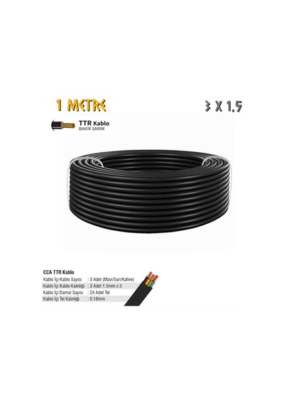 Sgs Elektrik Tesisat Kablosu - 3x1.5 Cca Ttr 24x0.18 - Siyah - 1 Mt.