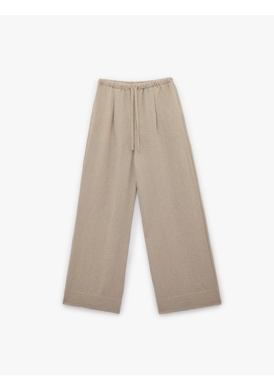 Koton Beli Bağcıklı Geniş Paça Pantolon Vizon 6sak40081pw
