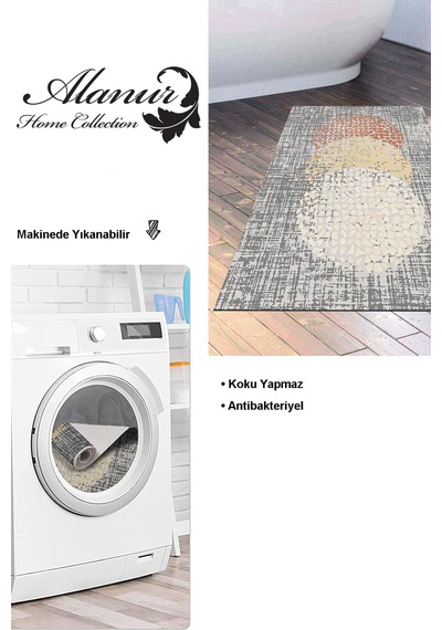 Dekoreko Kaymaz Taban Djt Banyo Halısı Trend Modern E4052 Kahve Krem Bej