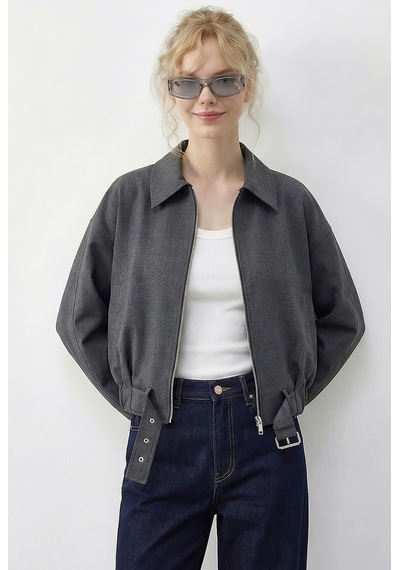Shade Kadın Oversize Kemer Detaylı Fermuarlı Astarlı Bomber Ceket 2911 60286013 - Antrasit