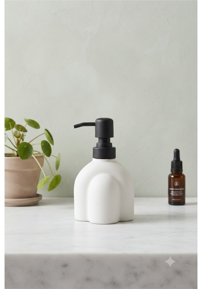 Modern Kabartmalı Cam Sıvı Sabunluk, Mat Minimal Dekoratif Tasarım, 250 Ml, 14 X 9 X 5,5 Cm Beyaz