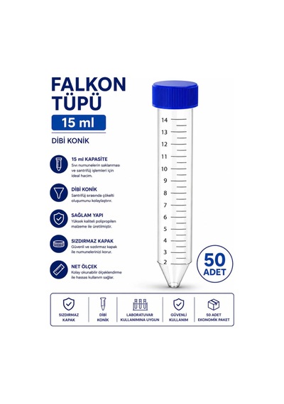 Falkon Tüpü 15 Ml - Dibi Konik - 50 Adet