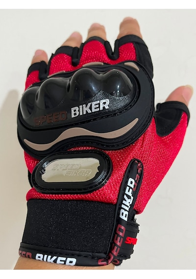 Speed Biker Kısa Parmak Yazlık Motosiklet Eldiveni Kırmızıce En 13594 Sertifikalı L