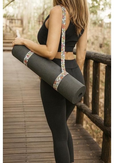 Tr Mat Taşıma Askısı - Yoga Motifli Dijital Baskılı 205 Cm Pamuklu Mat Taşıma Askısı