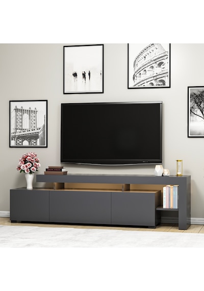 Beliz Modern LED Işıklı 3 Kapaklı, Raflı TV Sehpası – 192 cm, Antrasit Beliz Modern LED Işıklı 3 Kapaklı, Raflı TV Sehpası – 192 cm, Antrasit
