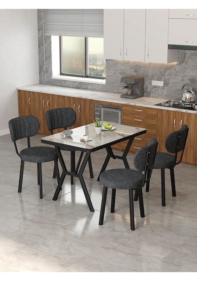 Azra 70x110cm Efes Mutfak Masası, Mutfak Masası Takımı, Yemek Masası, 4 Antrasit Sandalye Antrasit