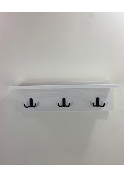 Doğal Ahşap Vestiyer, Dekoratif 3 Askıl  Ahşap Askılık Beyaz