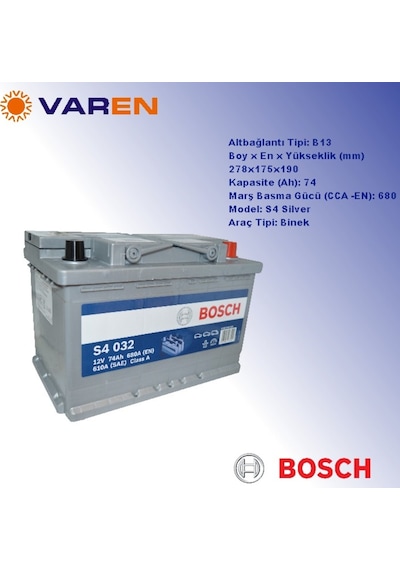 Bosch 12V 74 Ah 680 En (Standart 72 Amper Ebatında) 507492291 Akü