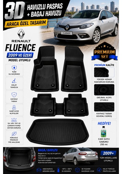 Renault Fluence 2015 Model Uyumlu 3d Araca Özel Havuzlu Paspas+bagaj Havuzu Birebir Uyum