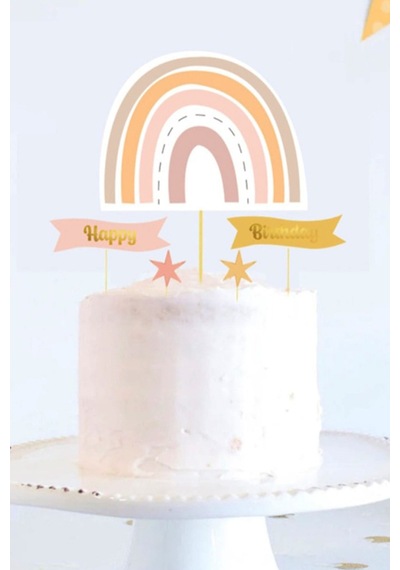 Çok Renkli Gökkuşağı Yıldız Happy Birthday Kürdan Set