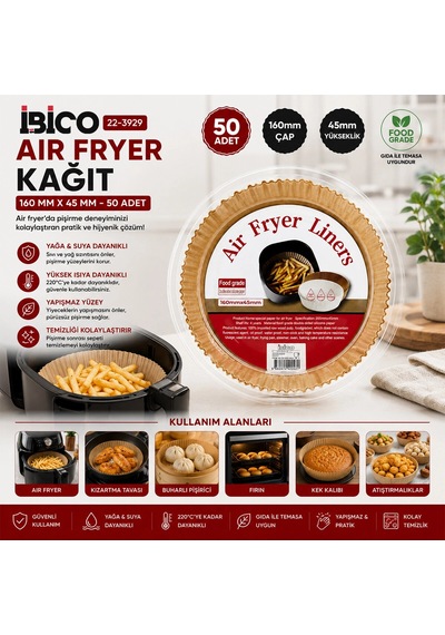 50pcs Yuvarlak Taban: 16cm - Kenar: 4.5cm Air Fryer Pişirme Kalıp Kağıt 5468 Çok Renkli