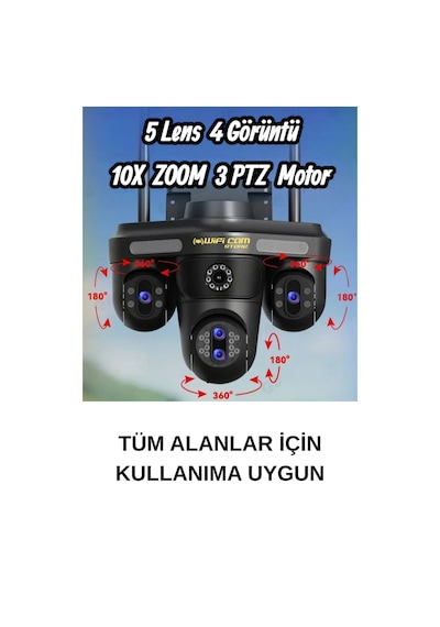 Wearfitpro Camx5 5 Kameralı 16mp 10x Zoom 3 Ptz Dönebilen Wifi Sesli Kamera İkazlı Işıklı