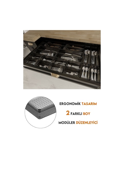 20'li Modüler Set Kaşıklık Çekmece Içi Düzenleyici Çatal Kaşık Bıçak Düzenleme Organizeri Antrasit