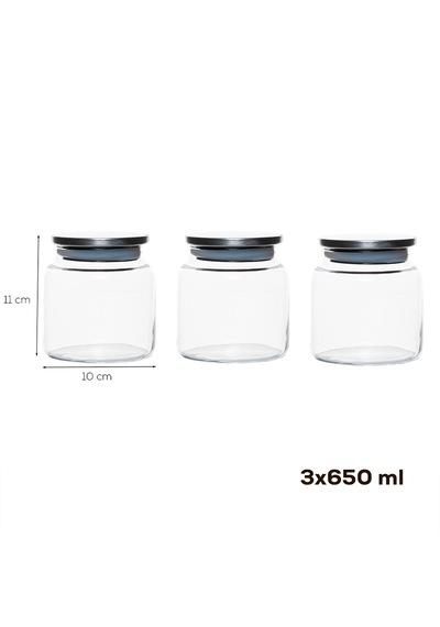 Porsima 4408 Bormio Metal Kapaklı 3lü Cam Kavanoz Seti Vakum Kapaklı Saklama Düzenleme Kabı Seti 650ml