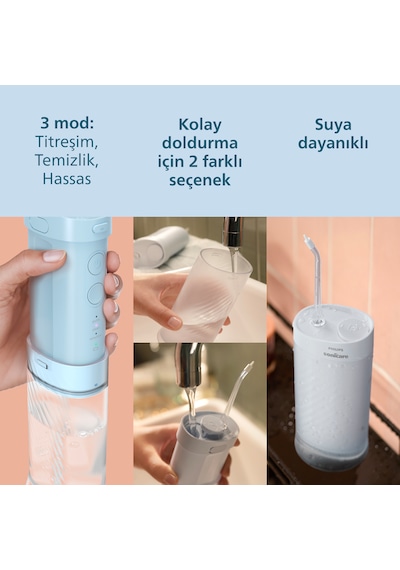 Philips Sonicare Ağız Duşu HX3333/24 - 360° Başlık + Yedek Başlık , 200 Ml, 14 Gün Şarj Süresi , Taşınılabilir