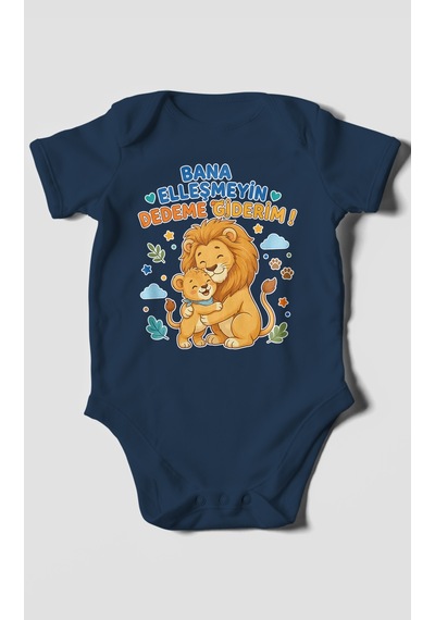 Morivokids Bana Elleşmeyin Dedemle Giderim Kısa Kollu Bebek Body %100 Pamuk Lacivert