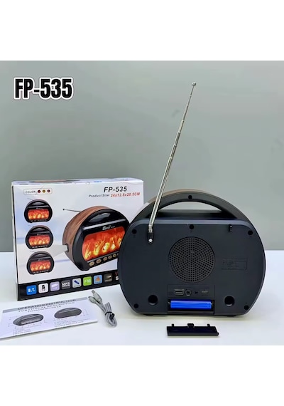 Ultratekno Fp-535 El Fenerli Büyük Boy Nostaljik Radyo Fm Ahşap Şömine Görünümlü Bluetooth Hoparlör
