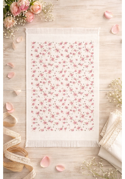 %100 Pamuk Saçaklı Dijital Baskılı El & Yüz Havlusu 40x60 Cm Yumuşak Dokulu, Yüksek Su Emici Mutfak Havlusu Pembe