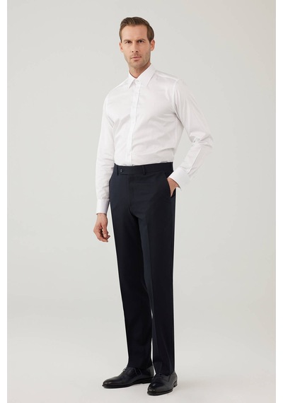 Erkek Lacivert Regular Fit %100 Yün Kumaş Pantolon