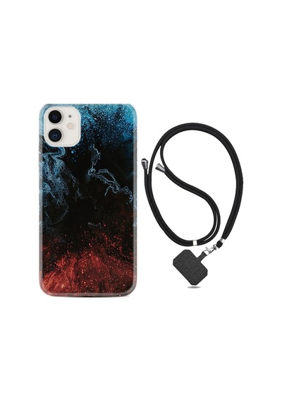 Apple iPhone Uyumlu Iphone 11 Kılıf Desenli Silikon Boyun Askılı Red Blue Black Abstact 1386