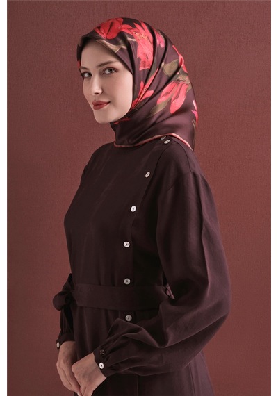 Armine İpek Eşarp 2027 Kış - 9620-06 Kahverengi Twill