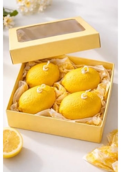 Nish Candles Limon Mum 4&apos Lü Set Hediye Kutusunda İlkbahar Yaz Dekoru Balkon Bahçe Dekorasyonu 50 x 22
