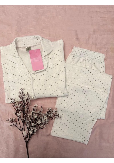 Mh Moony Homewears Artlandia Siyah Puantiye Kışlık Termal Merlin Kumaş Pijama Takımı Tok Siyah