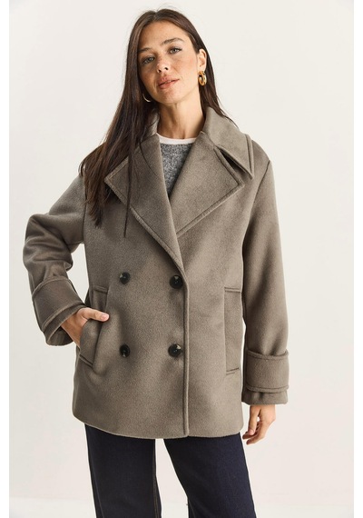 Shade Kadın Kruvaze Yaka Astarlı Kısa Oversize Kaşe Kaban 3508 60283850 - Vizon
